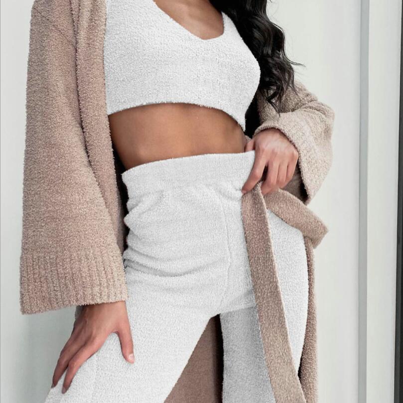 Women's 3 Piece Pajama Set - Long Sleeve Cropped Tank Top and Drawstring Shorts 💖