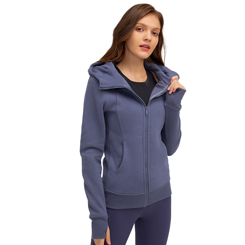 Women's Thickened Hooded Sports Jacket - Fabric Warmth and Comfort for Fall and Winter