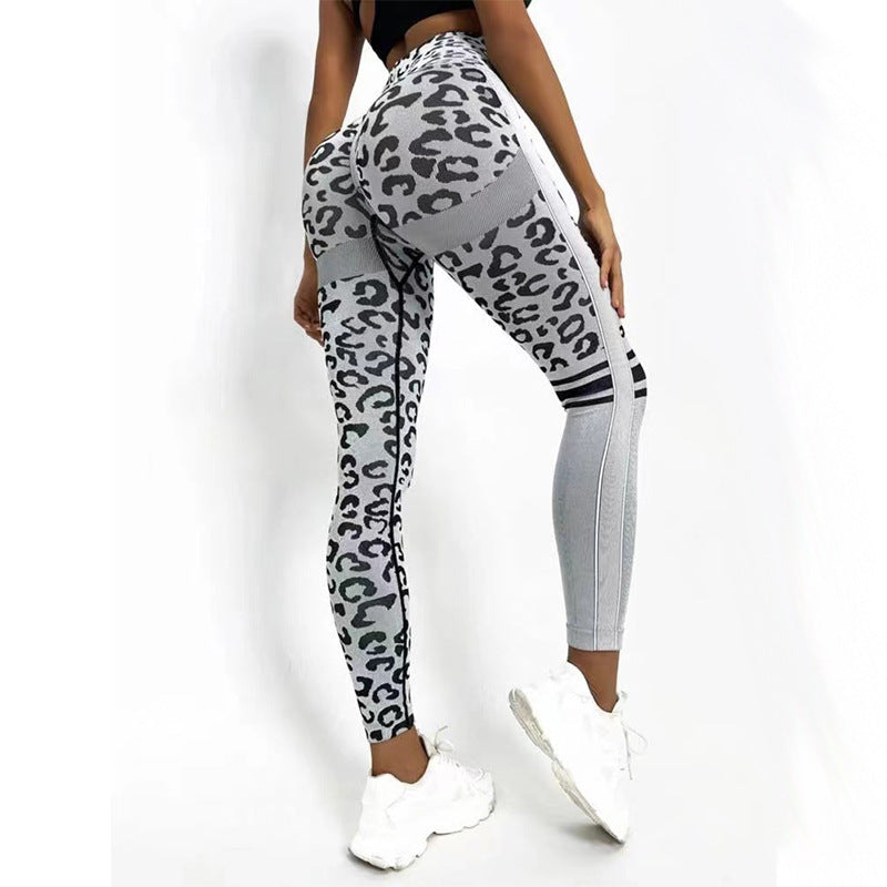 Chemical Fiber Blend Leopard Print Yoga High Waist Tights Fashion Sports Seamless Trousers Fitness Pants