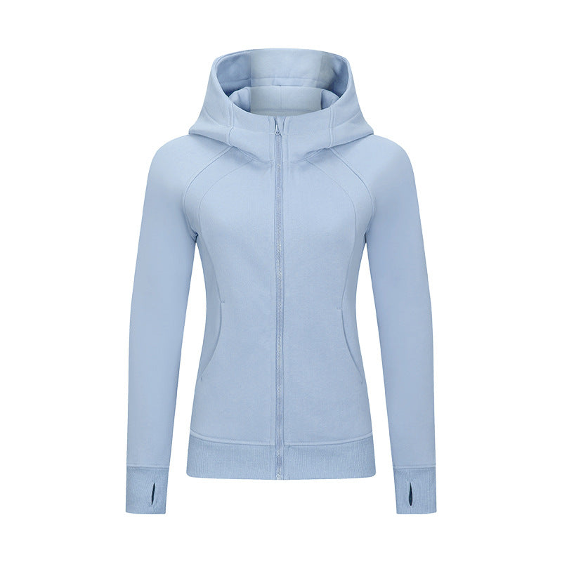 Women's Thickened Hooded Sports Jacket - Fabric Warmth and Comfort for Fall and Winter