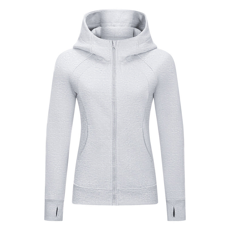 Women's Thickened Hooded Sports Jacket - Fabric Warmth and Comfort for Fall and Winter