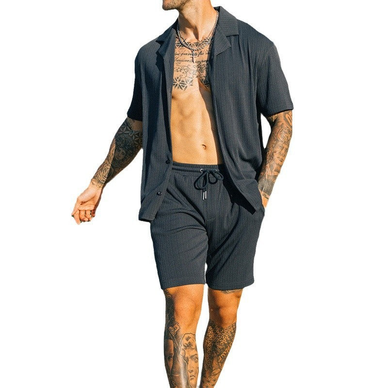 Ensemble deux pièces pour homme avec chemise à col rabattu à manches courtes et short - Style plage mode été streetwear