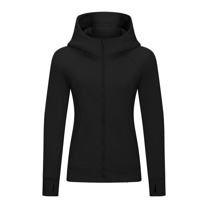 Women's Thickened Hooded Sports Jacket - Fabric Warmth and Comfort for Fall and Winter