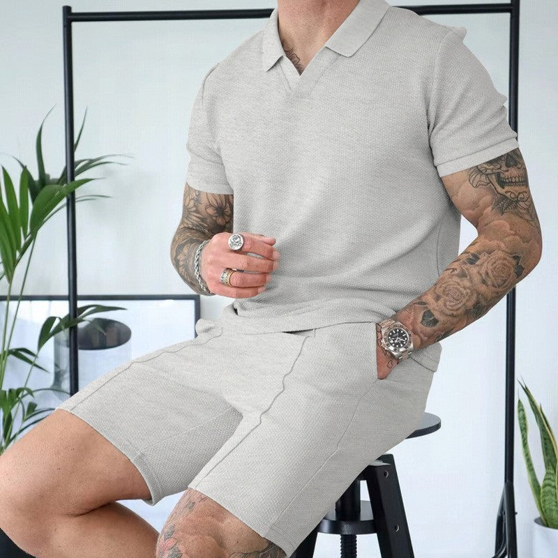 Men's V-Neck Short Sleeve Shorts Two Piece Set