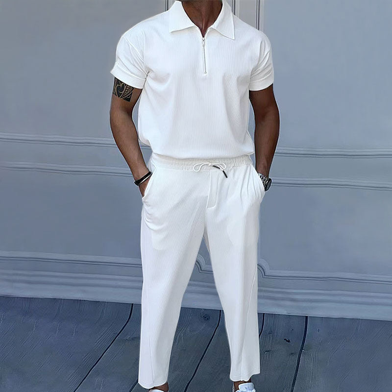 Ensemble Homme - Polo à Manches Courtes et Pantalon Uni - Style Décontracté