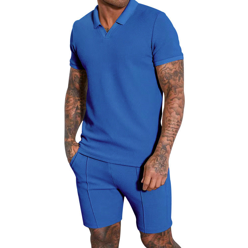 Men's V-Neck Short Sleeve Shorts Two Piece Set