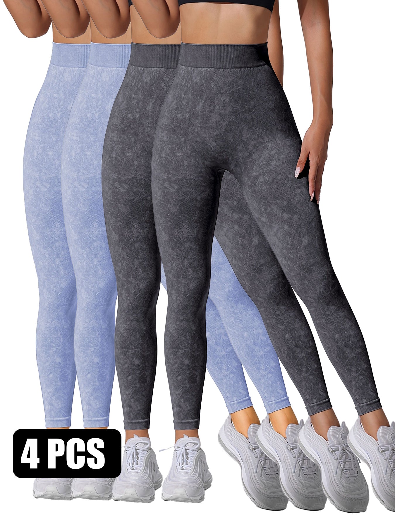 4 Pieces Scrunch Butt Lifting Workout V Back Leggings