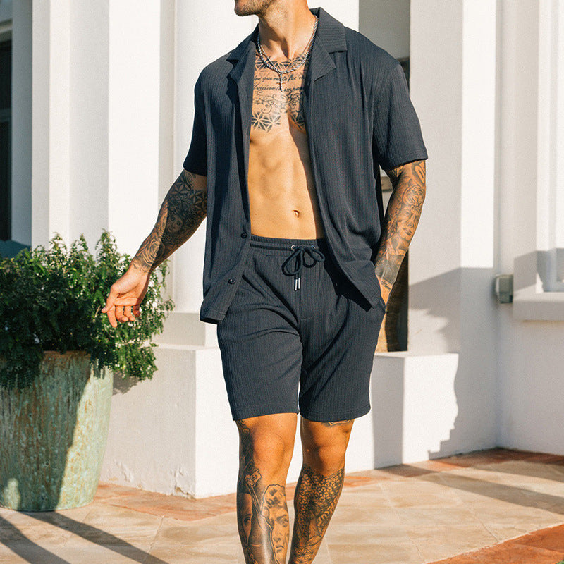 Men's Two Piece Set with Short Sleeve Turn-down Collar Shirt and Shorts - Summer Fashion Streetwear Beach Style