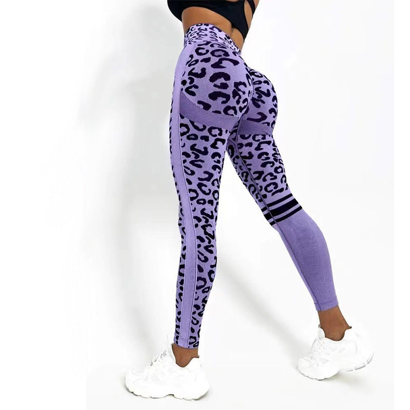 Chemical Fiber Blend Leopard Print Yoga High Waist Tights Fashion Sports Seamless Trousers Fitness Pants