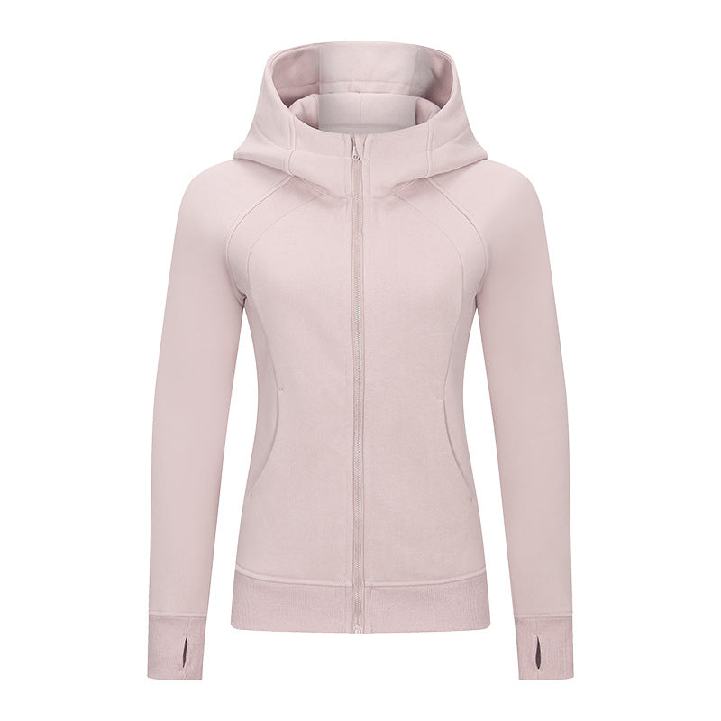 Women's Thickened Hooded Sports Jacket - Fabric Warmth and Comfort for Fall and Winter