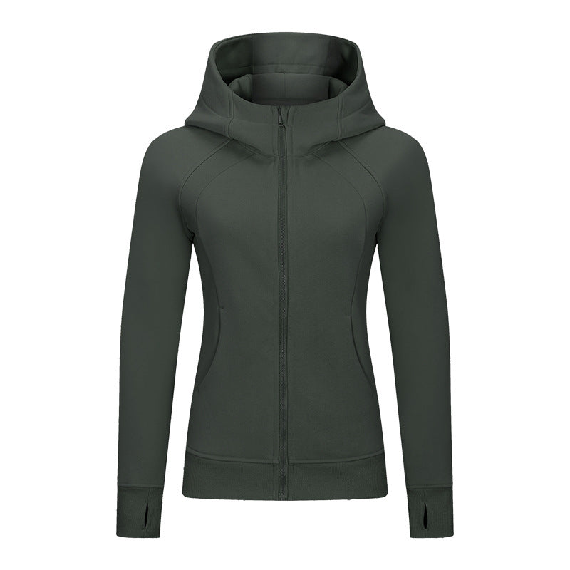 Women's Thickened Hooded Sports Jacket - Fabric Warmth and Comfort for Fall and Winter