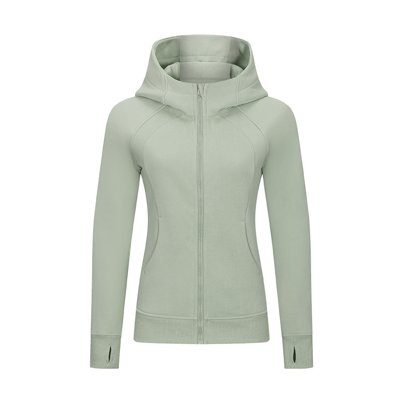 Women's Thickened Hooded Sports Jacket - Fabric Warmth and Comfort for Fall and Winter