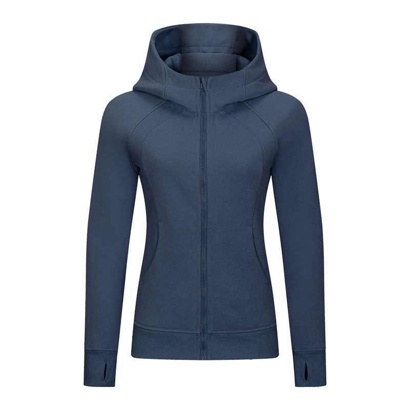 Women's Thickened Hooded Sports Jacket - Fabric Warmth and Comfort for Fall and Winter