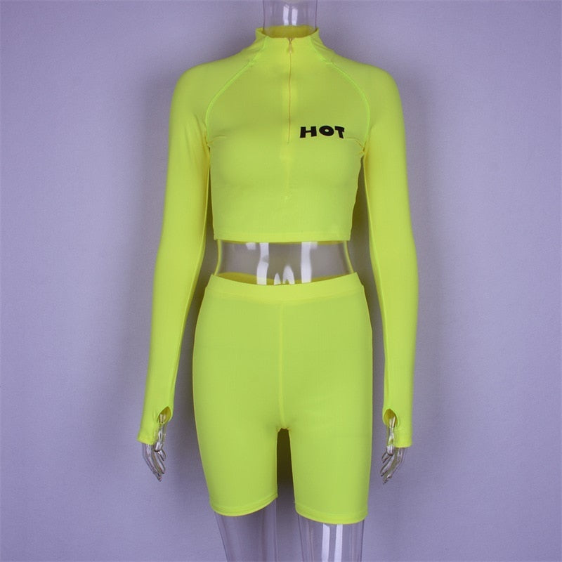 Women's 2 Piece Set - Long Sleeve Crop Top Tracksuit