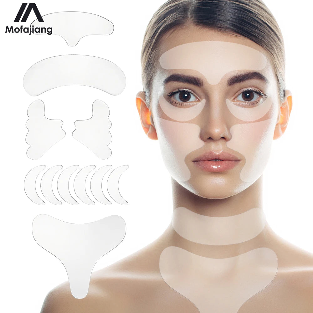 Reusable Silicone Wrinkle Removal Sticker Facial Lifting Strips Set Forehead Neck Line Remover Eye Patches Anti Aging Skin Pads