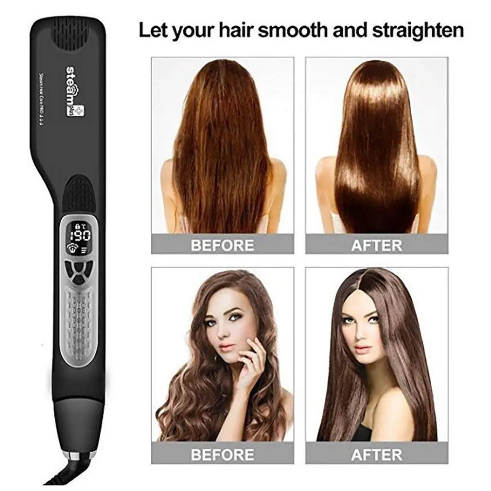 Steam Hair Straightener Brush Ceramic Flat Iron Professional Hair Straightening Iron Electric Hair Crimper Heating Hair Styling