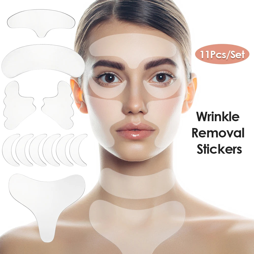 Reusable Silicone Wrinkle Removal Sticker Facial Lifting Strips Set Forehead Neck Line Remover Eye Patches Anti Aging Skin Pads