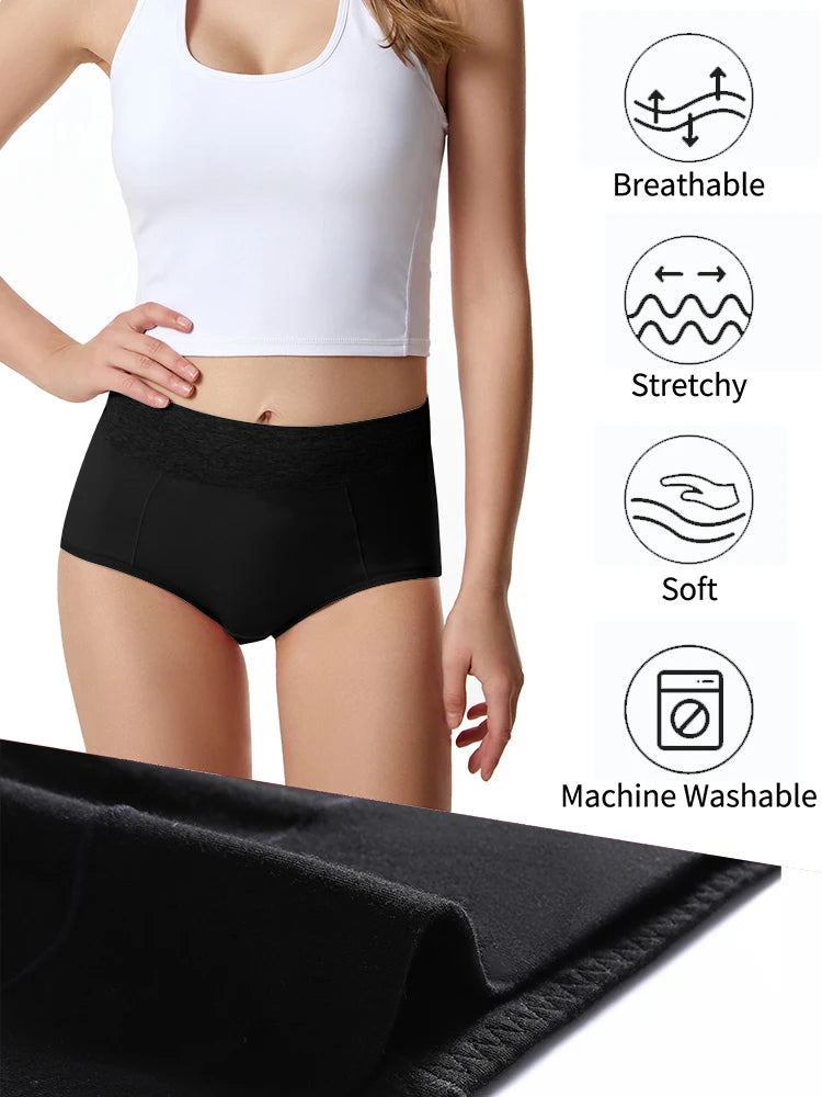 6PCS Women Mid Waist Underwear Comfortable Full Coverage Underpants Black Briefs Set 95% Cotton Fabric Panties Plus Size S-5XL