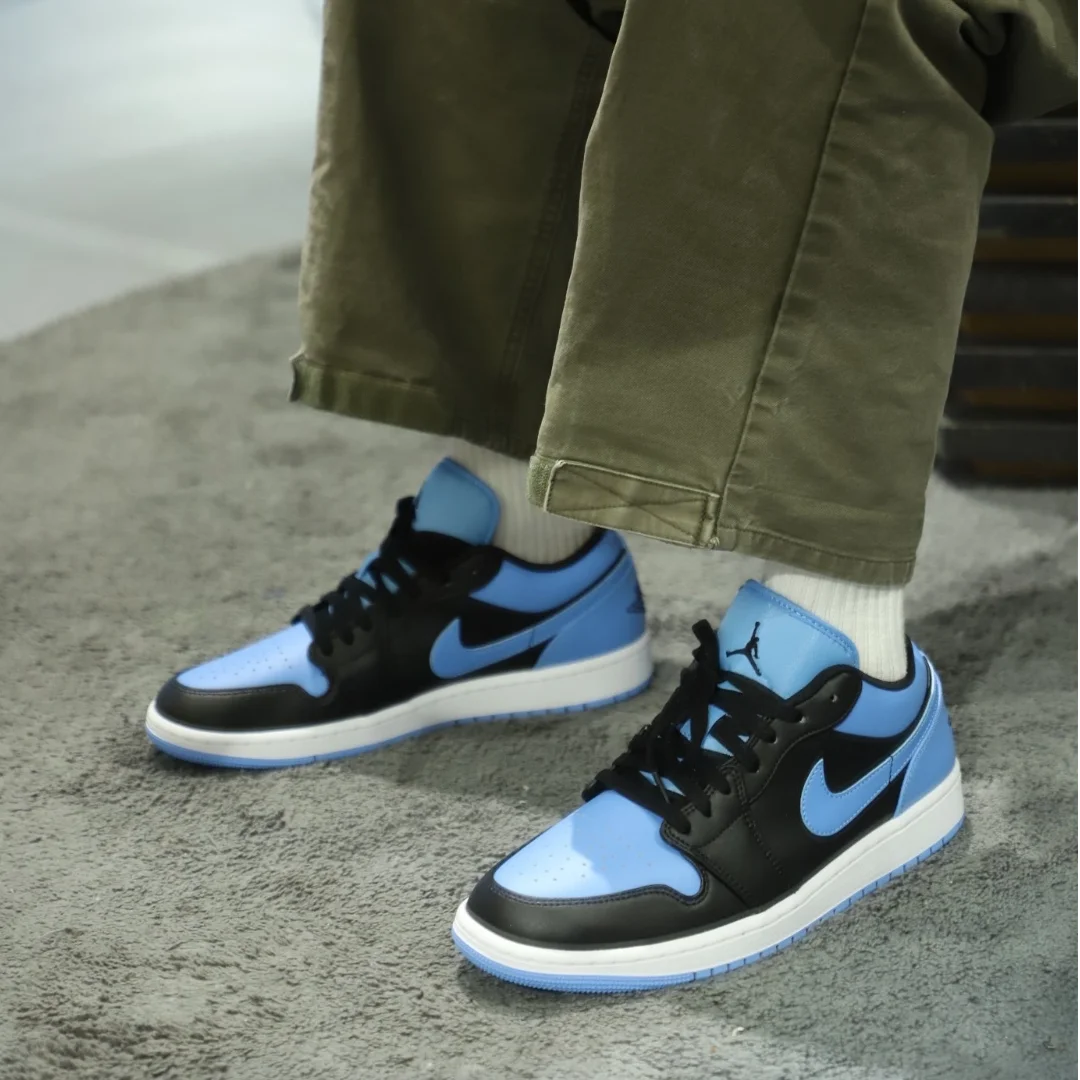 Nike new listing Air Jordan 1 Low Retro Low Top Basketball Shoes Mens Black and Blue Colorway