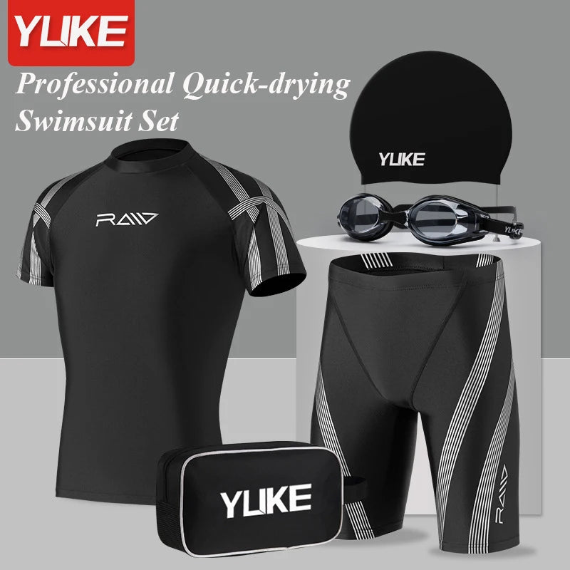 Quick Dry Swimsuit Set Men Professional Swim Equipment with Goggles Ear-plug Cap Case Trunks Adults Tankini Swimsuit Kit