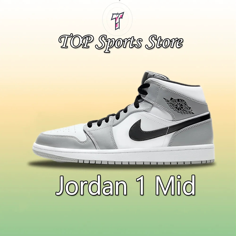 Nike Air Jordan 1 Mid "Light Smoke Grey"For Men's Retro Classic Basketball Sneakers Shoes 554724-092