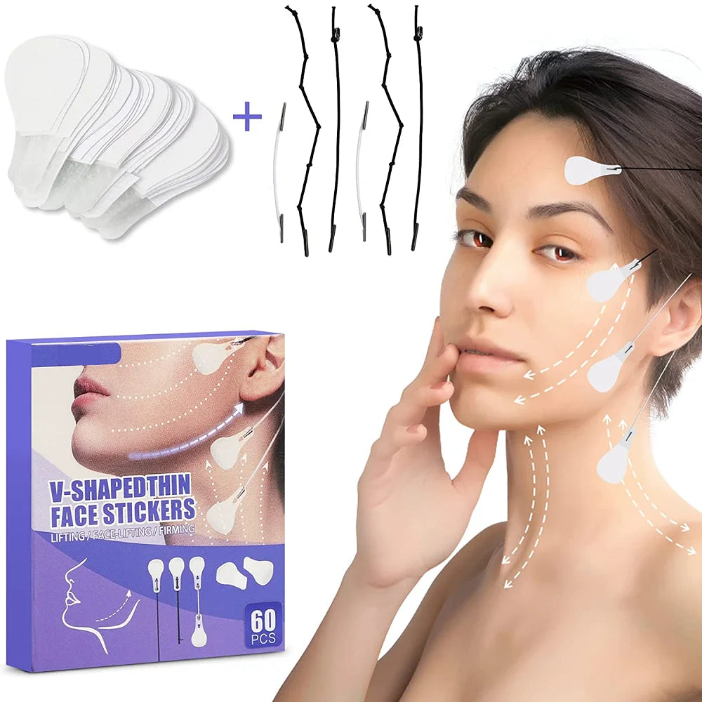 60Pcs Instant Invisible Thin Face Stickers Neck Eye Double Chin Lift Anti-wrinkle Skin Tightening Patch Face Skin Care Tools