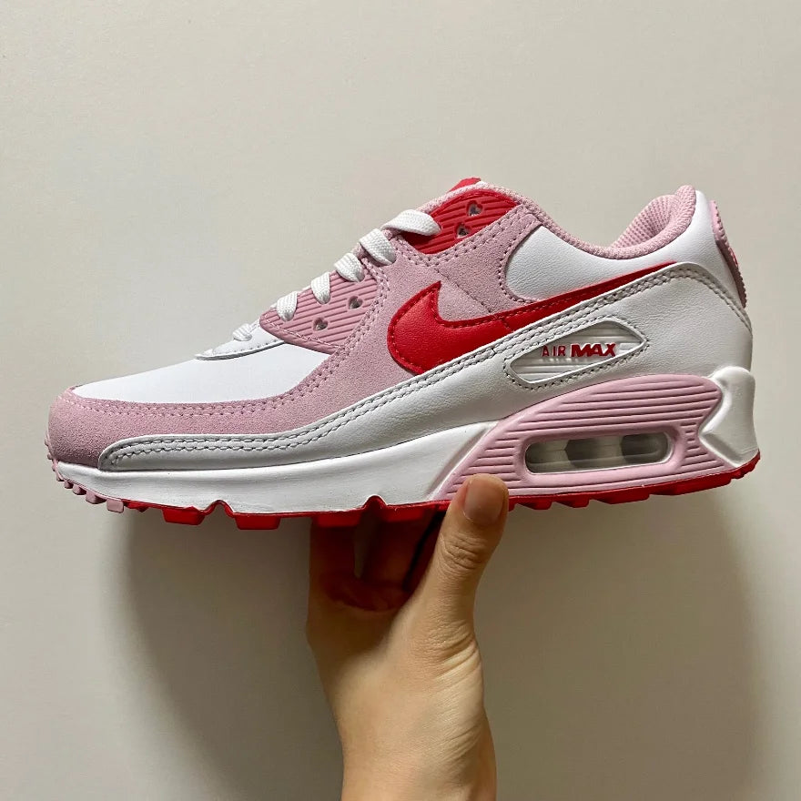 Nike Original AIR MAX 90 Low Women's Running Shoes Lightweight Breathable Casual Sneakers Pink and White Colorway