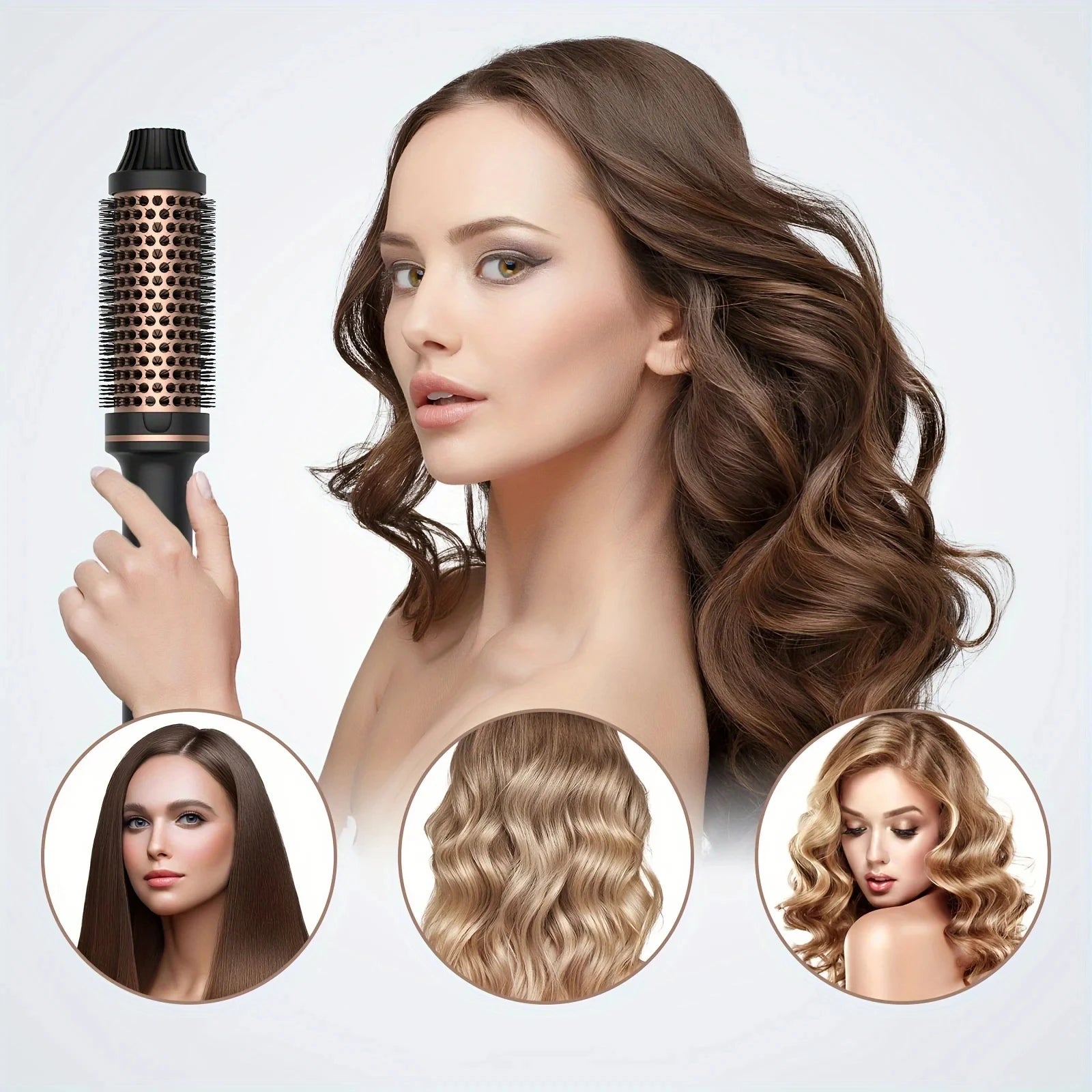 Heated Styling Brush 3-in-1 Ionic Hair Curler/Straightener With Anti-Scald Electric Curling Iron Wand Hair Styling Appliances