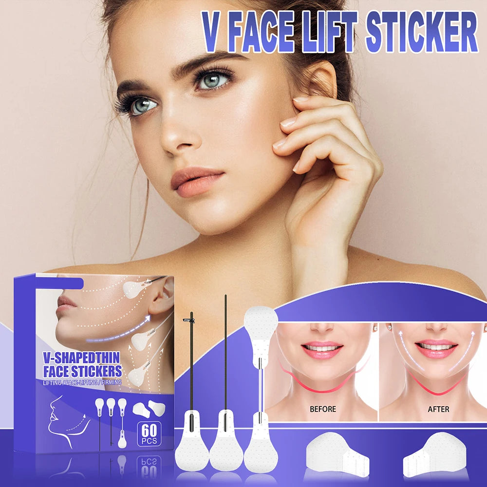 60Pcs Instant Invisible Thin Face Stickers Neck Eye Double Chin Lift Anti-wrinkle Skin Tightening Patch Face Skin Care Tools