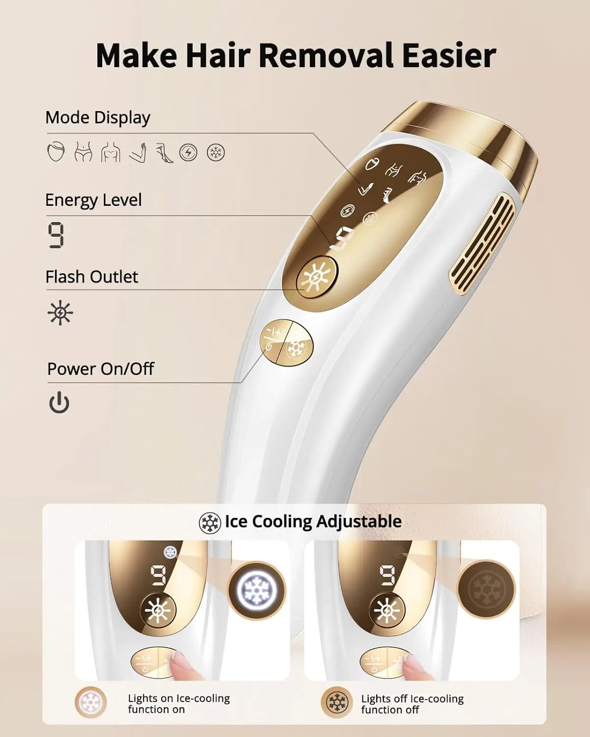 IPL Hair Removal Unlimited Flashes 9 Gears Laser Ice-Cooling Painless Electric Depilator For Men Women Body Bikinis intimate