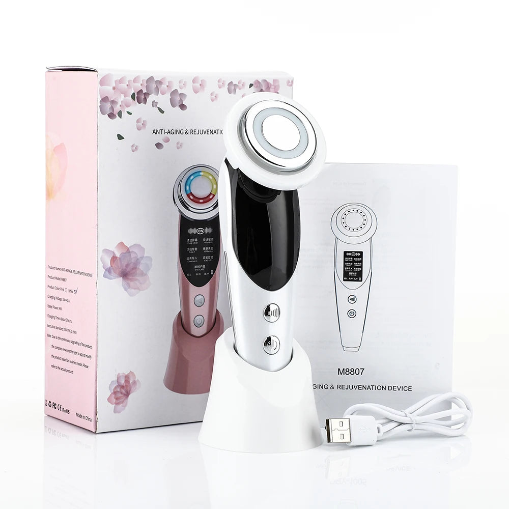 7 in 1 Face Lift Device Microcurrent Skin Rejuvenation LED Facial Massager Light Therapy Anti Aging Wrinkle Beauty Apparatus