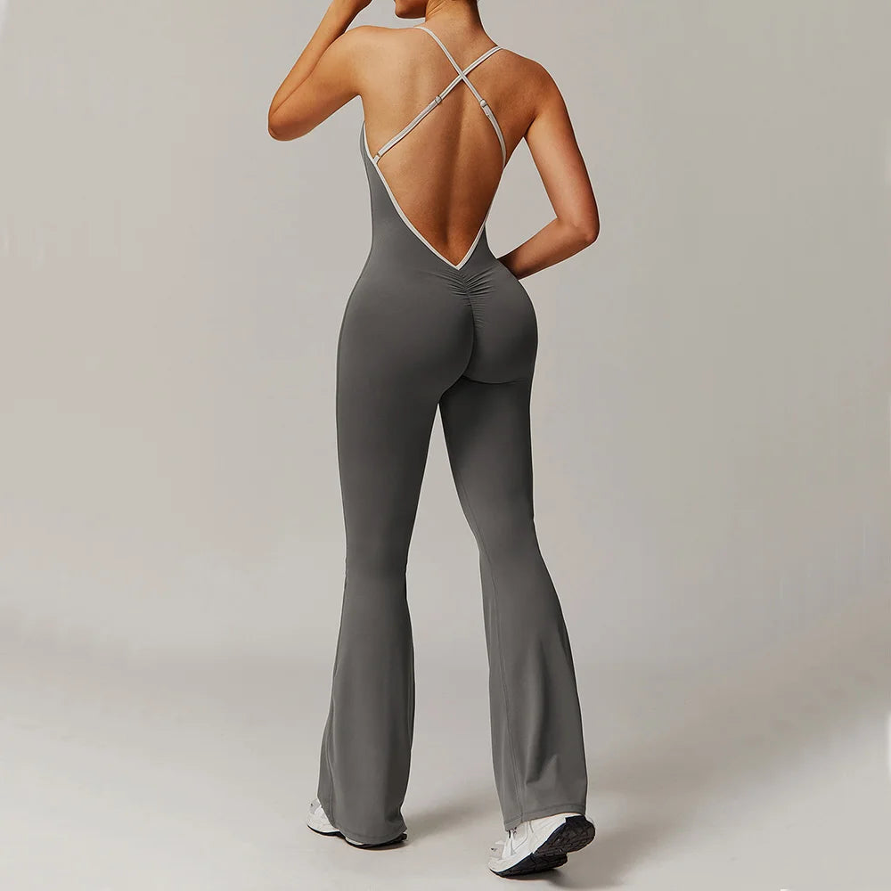 Sexy Back V Jumpsuit Gym Set Women Training Yoga Suit Sportswear Women Sports Jumpsuit Fitness Rompers Stretch Workout Bodysuits