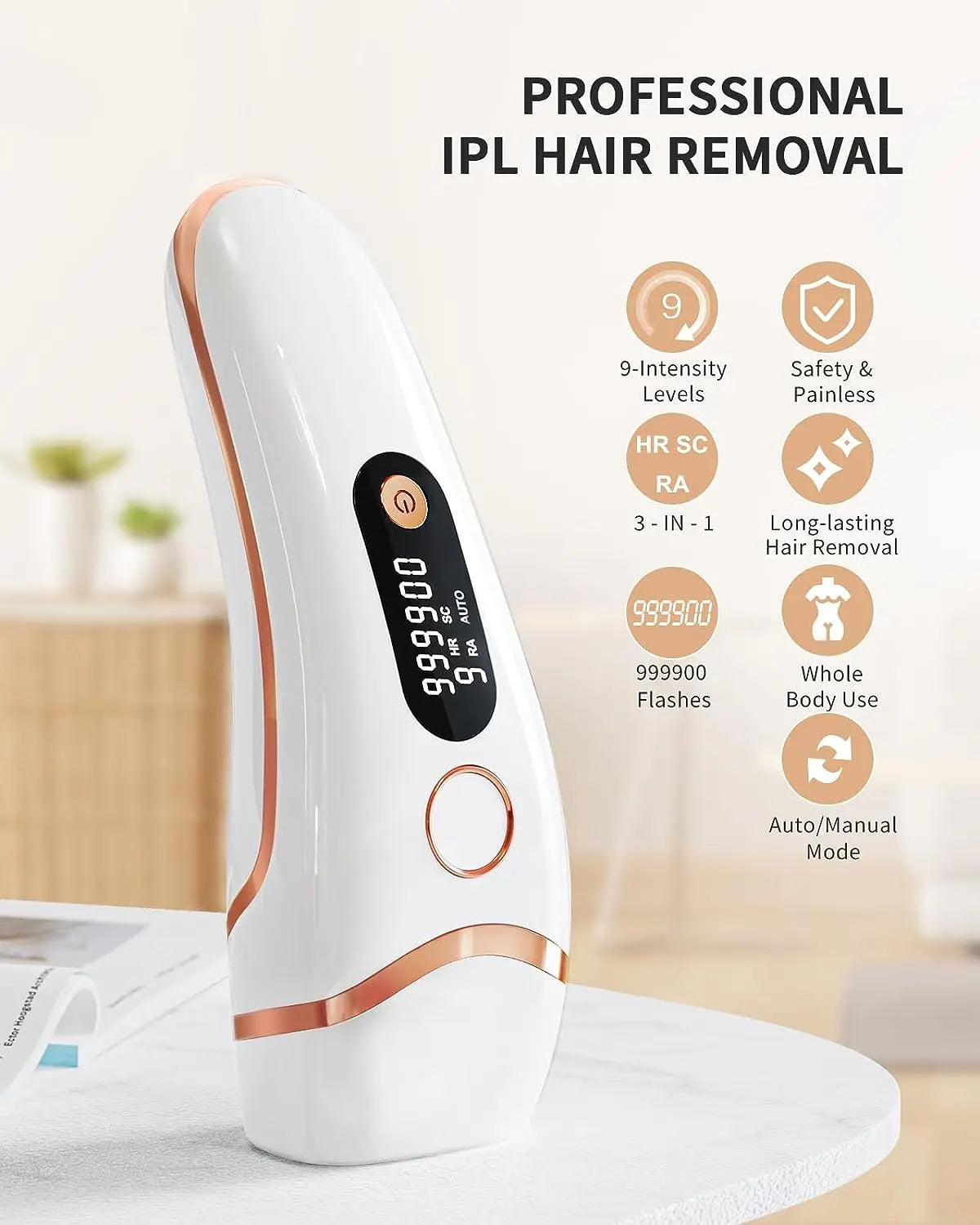 Professional IPL Hair Removal Laser 999900 Flashes Painless Pulsed Light Epilator HR/RA/SC 3 in 1 Whole Body Treatment Home Use