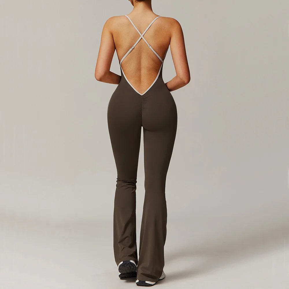 Sexy Back V Jumpsuit Gym Set Women Training Yoga Suit Sportswear Women Sports Jumpsuit Fitness Rompers Stretch Workout Bodysuits