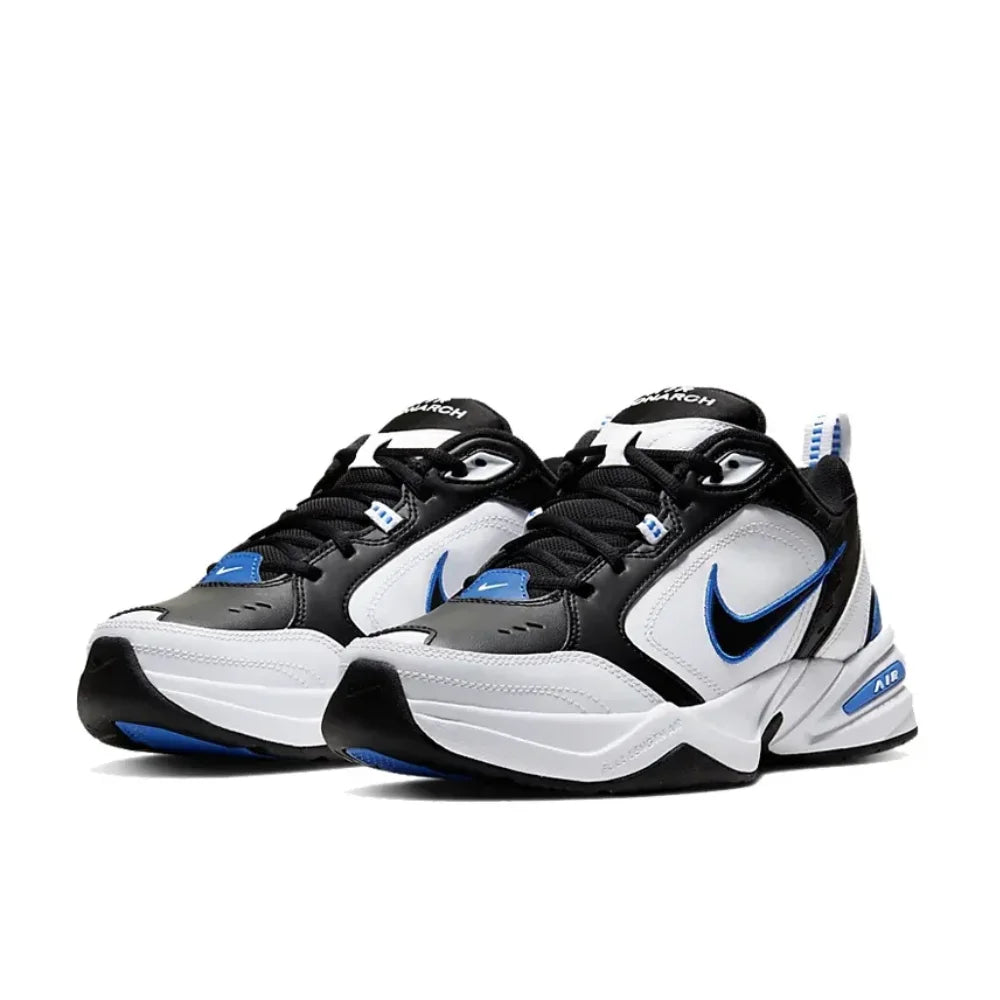 Nike New Listing Air Monarch 4 Low Retro Casual Running Shock Absorption Anti-slip Sneakers Black and White Blue Colorway