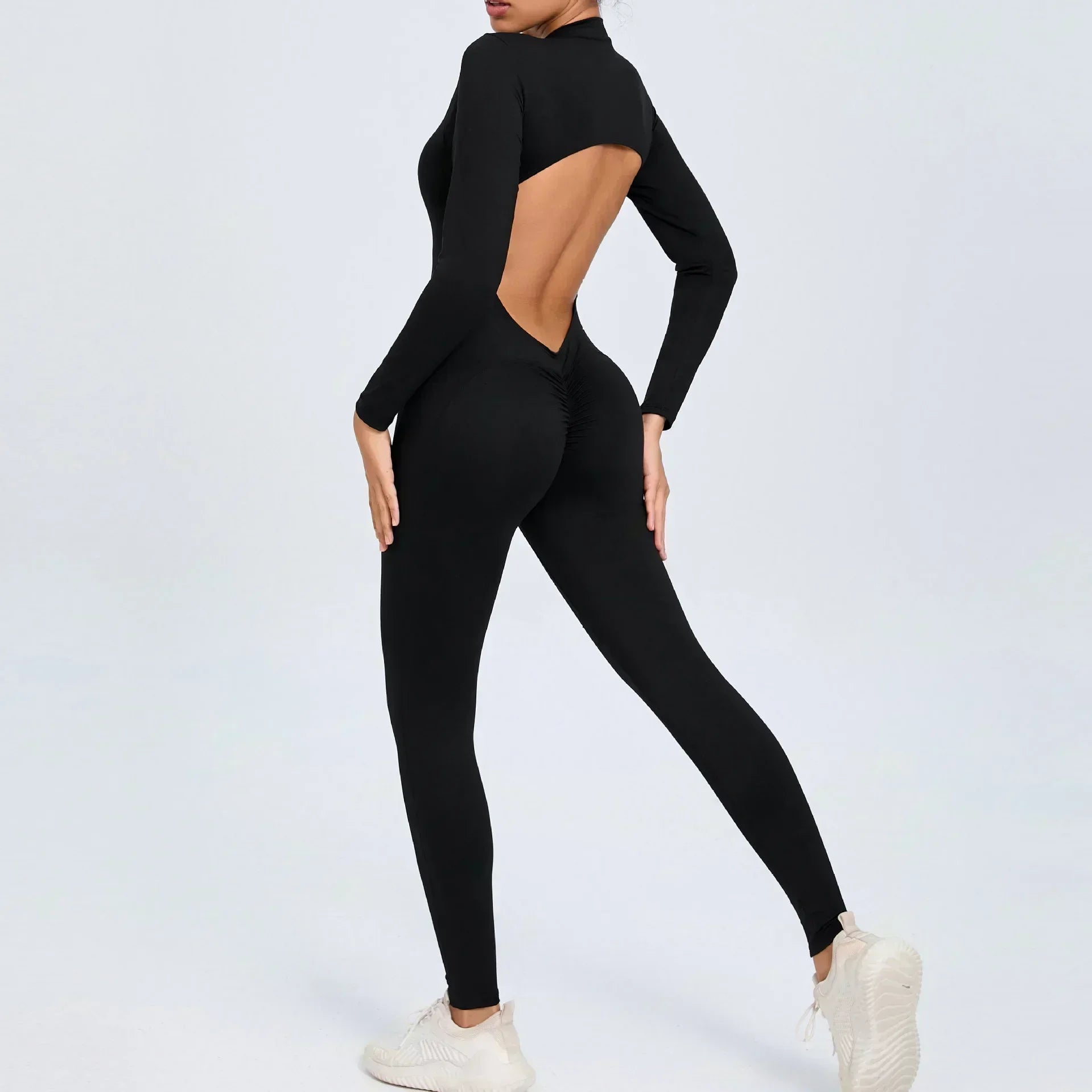 Seamless Yoga Zipper Jumpsuits Sports Fitness Beauty Back Hip-Lifting Long-Sleeved One-Piece Workout Gym Tracksuits for Women