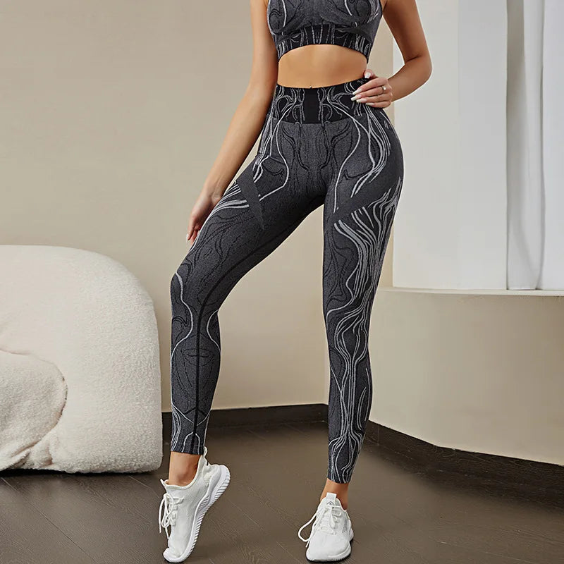 Women's Seamless Printed Leggings - Yoga Sports Set 