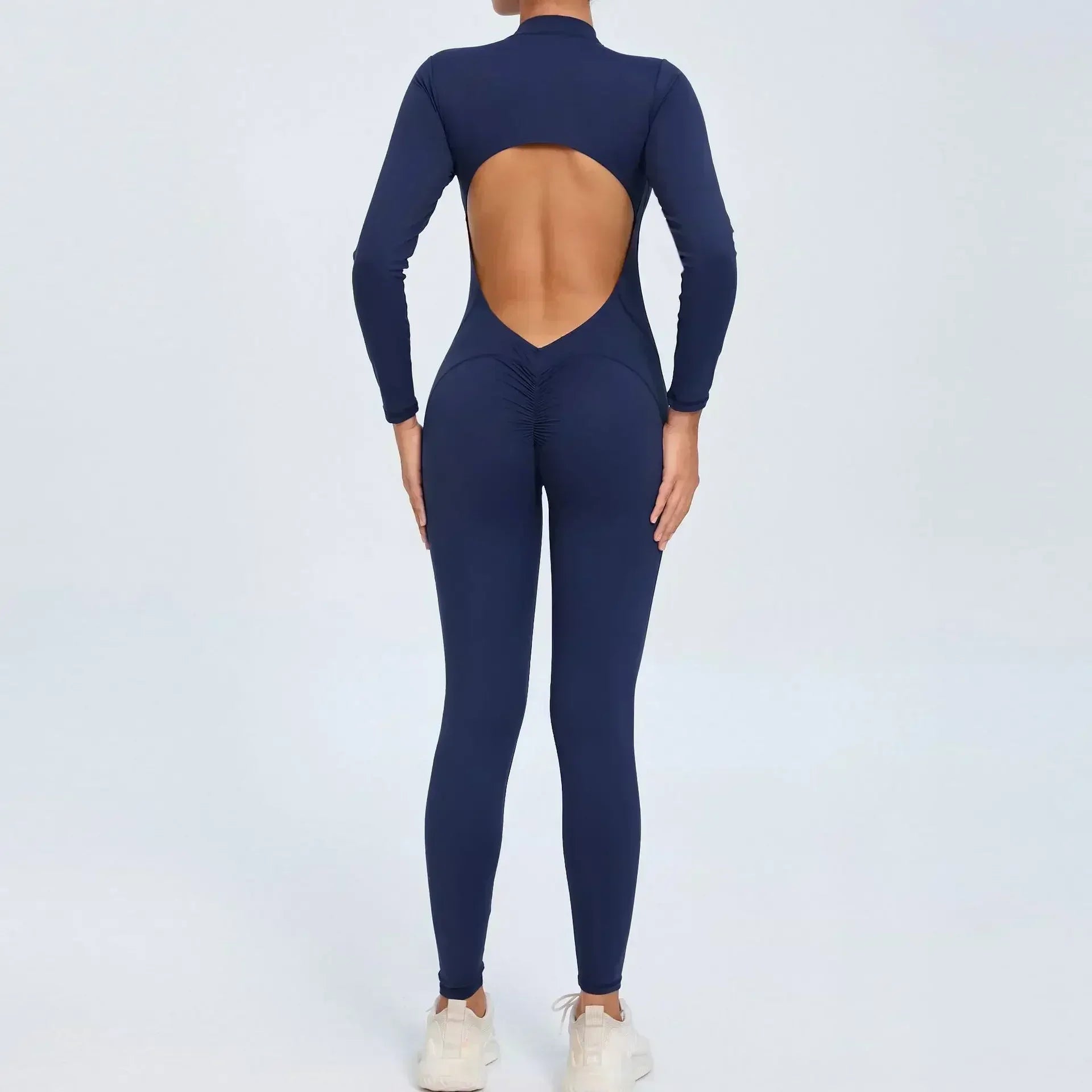 Seamless Yoga Zipper Jumpsuits Sports Fitness Beauty Back Hip-Lifting Long-Sleeved One-Piece Workout Gym Tracksuits for Women