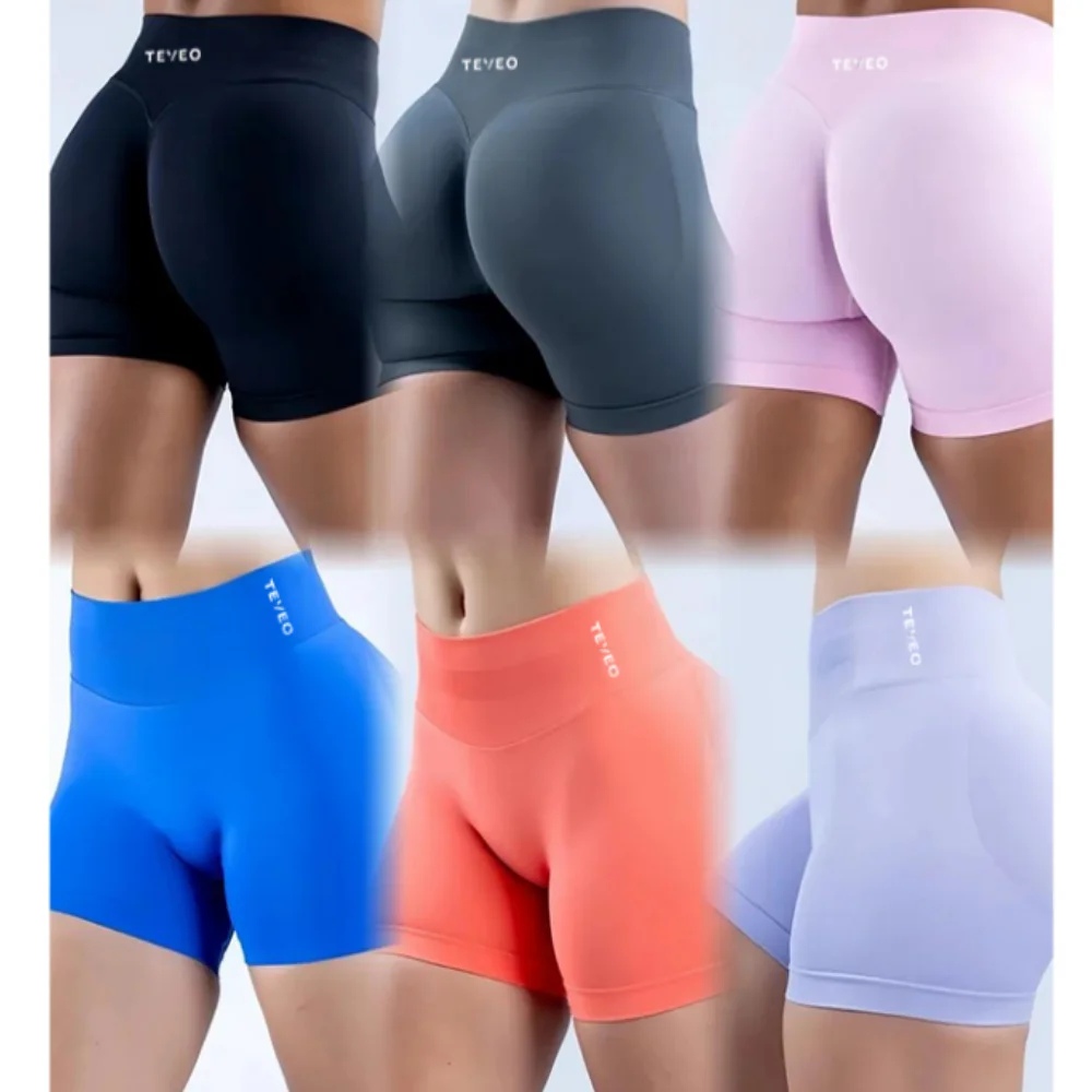 Short d’Entraînement Professionnel pour Femme – 9,1 cm, Sans Couture, Taille Haute et Style Froissé