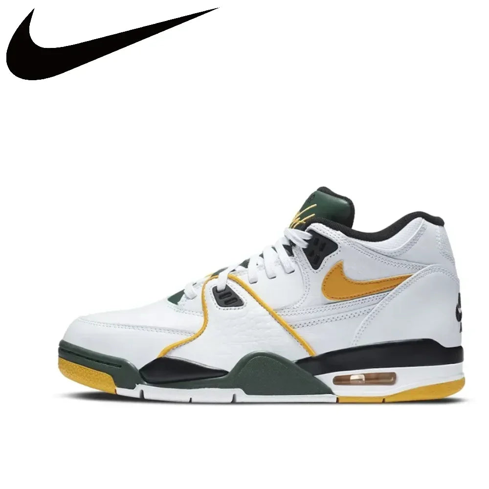 Nike New Listing Air Flight 89 Men's Mid Top Retro Basketball Shoes White Green Yellow Colorway