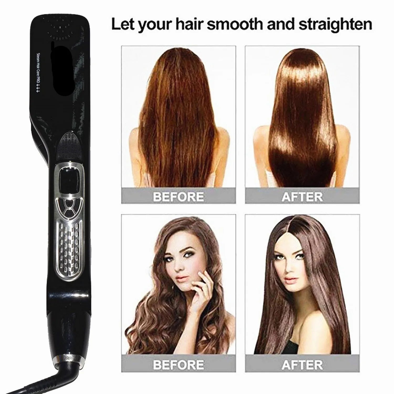 Steam Hair Straightener Professional Flat Iron Straightening Brush Ceramic Hair Iron Straightener Electric Hair Brushes Styler