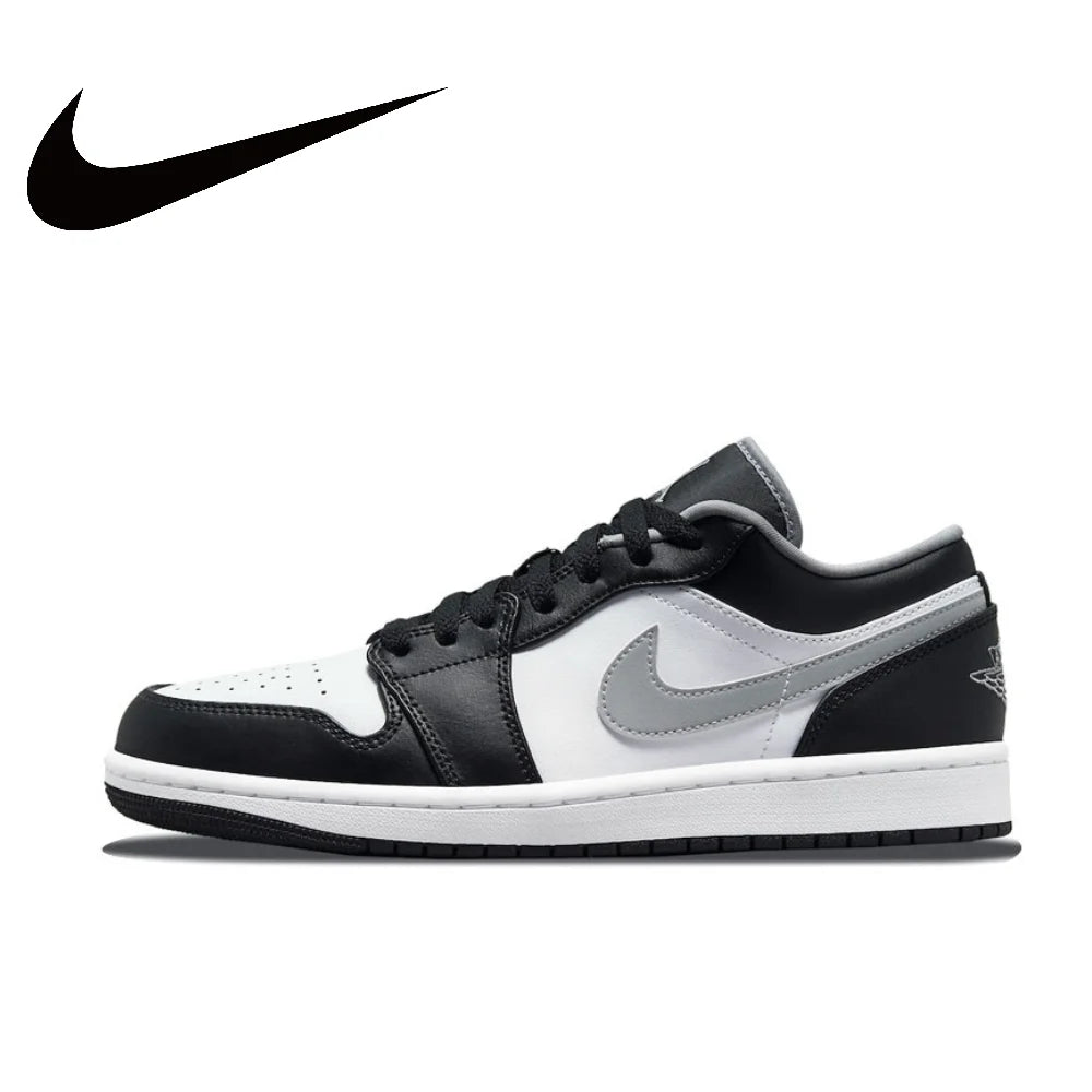 NIKE Air Jordan 1” Light Smoke Grey Synthetic Leather Anti-slip Wear-resistant Low Top Retro Basketball Shoes Men's Smoke Grey