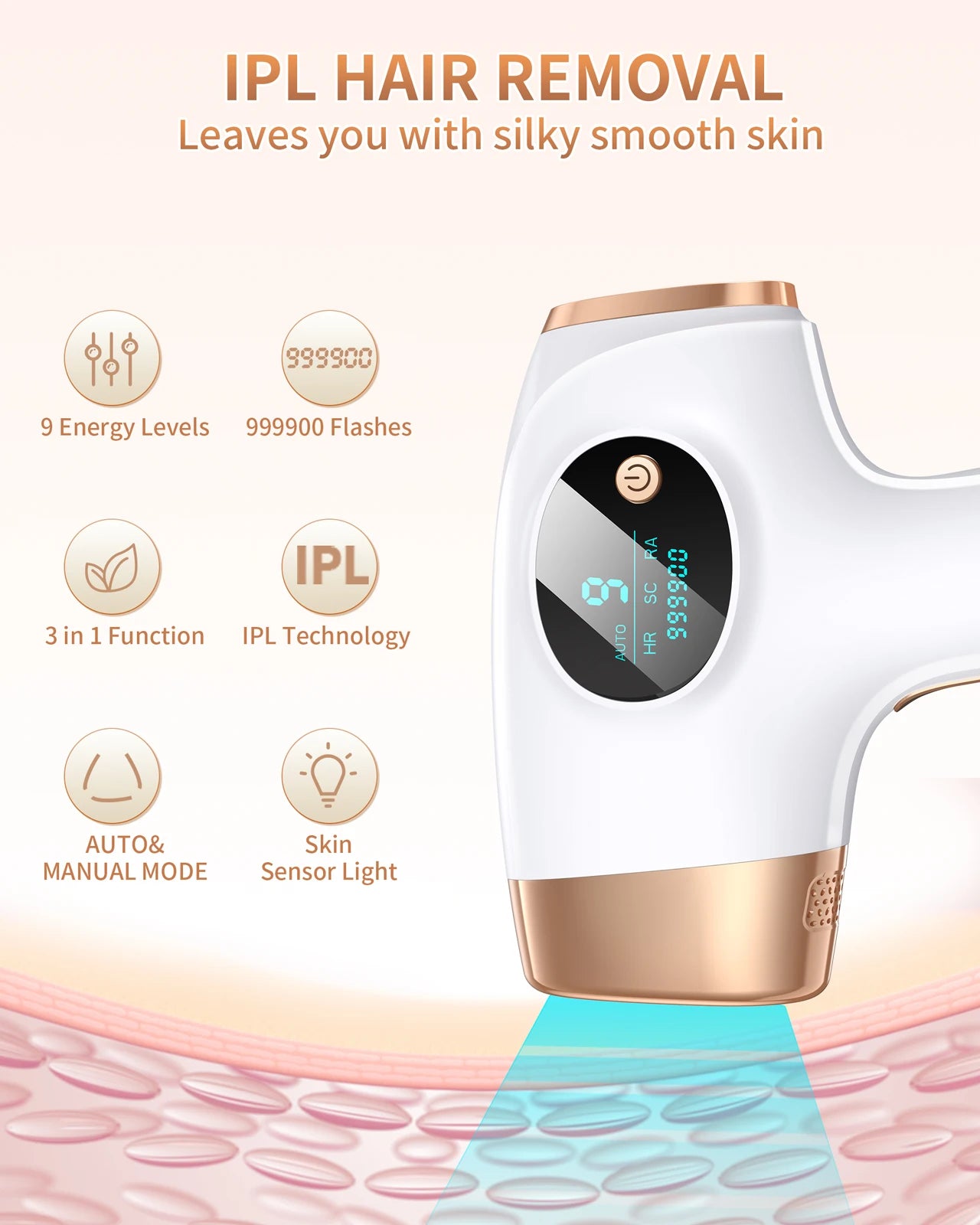 IPL Hair Removal Laser 999999 Flashes 3 in 1 Permanent Painless Epilator Whole Body Treatment at Home Hair Remover For Men Women