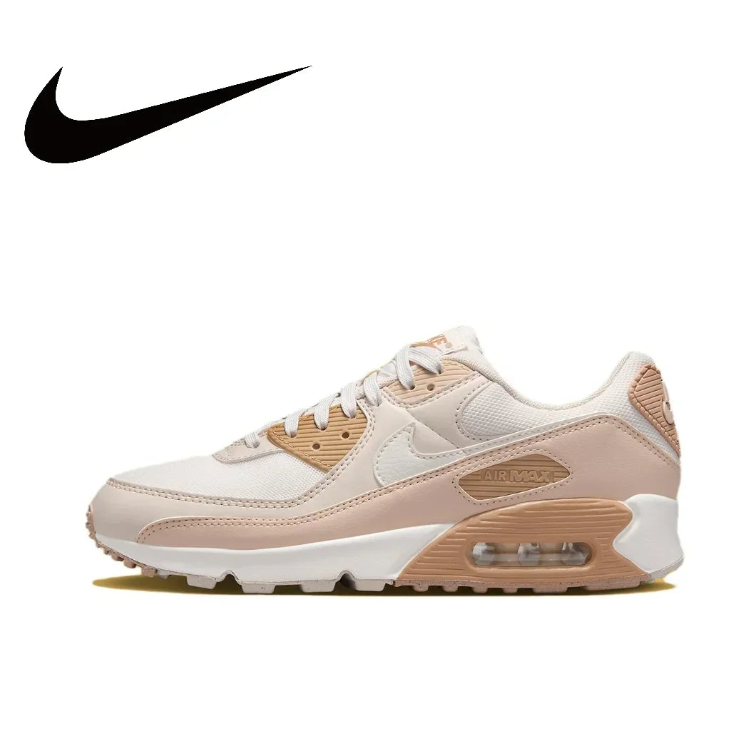 Nike Original AIR MAX 90 Low Women's Running Shoes Lightweight Breathable Casual Sneakers Pink and White Colorway