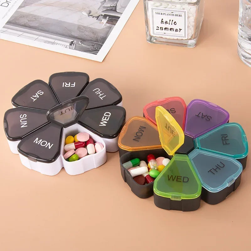 7 Days Round Portable Medicine Pill Box New Mini Small Travel Vitamin Cases Container Organizer Storage Tablet Fish Oils Tools