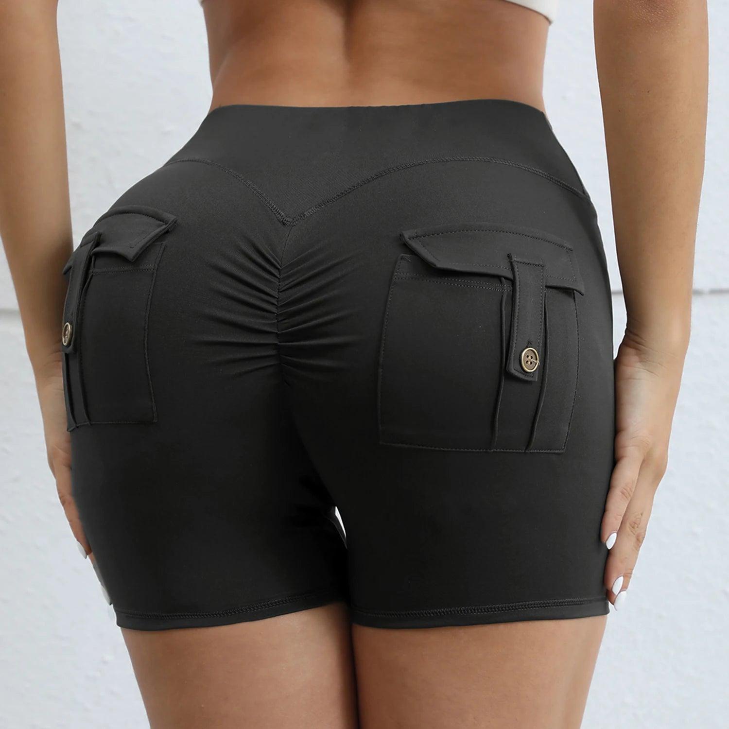 Women's Yoga Shorts with Back Pocket - Butt Lift and Ruched Effect