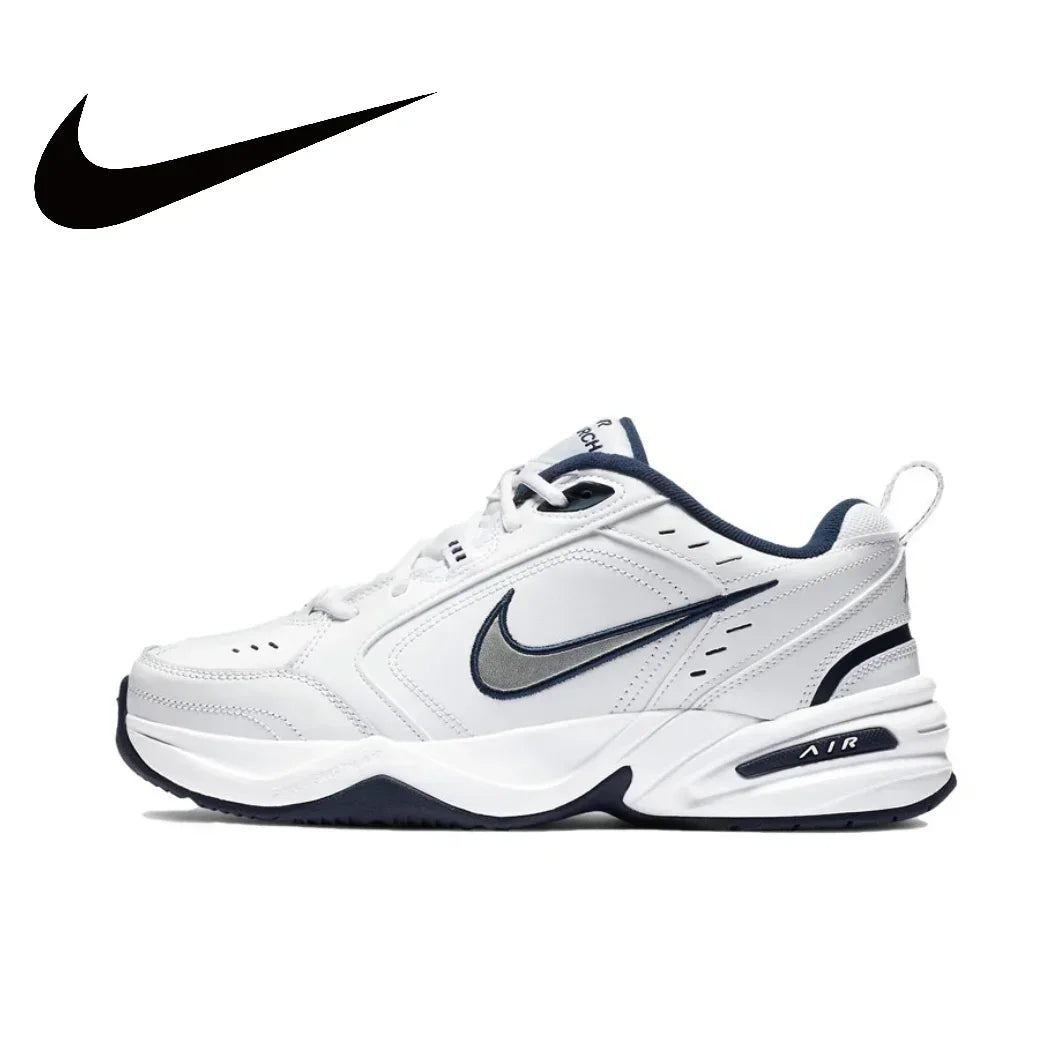 Nike New Listing Air Monarch 4 Low Retro Casual Running Shock Absorption Anti-slip Sneakers Black and White Blue Colorway