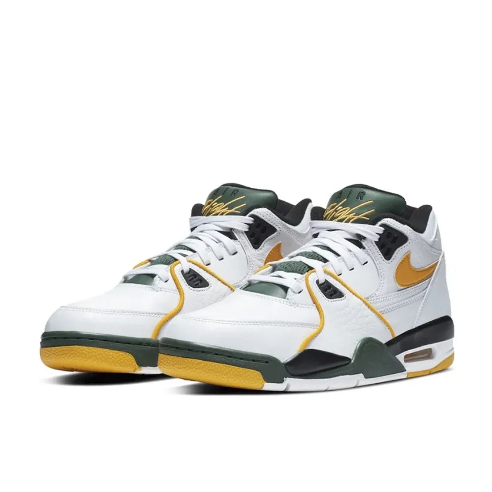 Nike New Listing Air Flight 89 Men's Mid Top Retro Basketball Shoes White Green Yellow Colorway