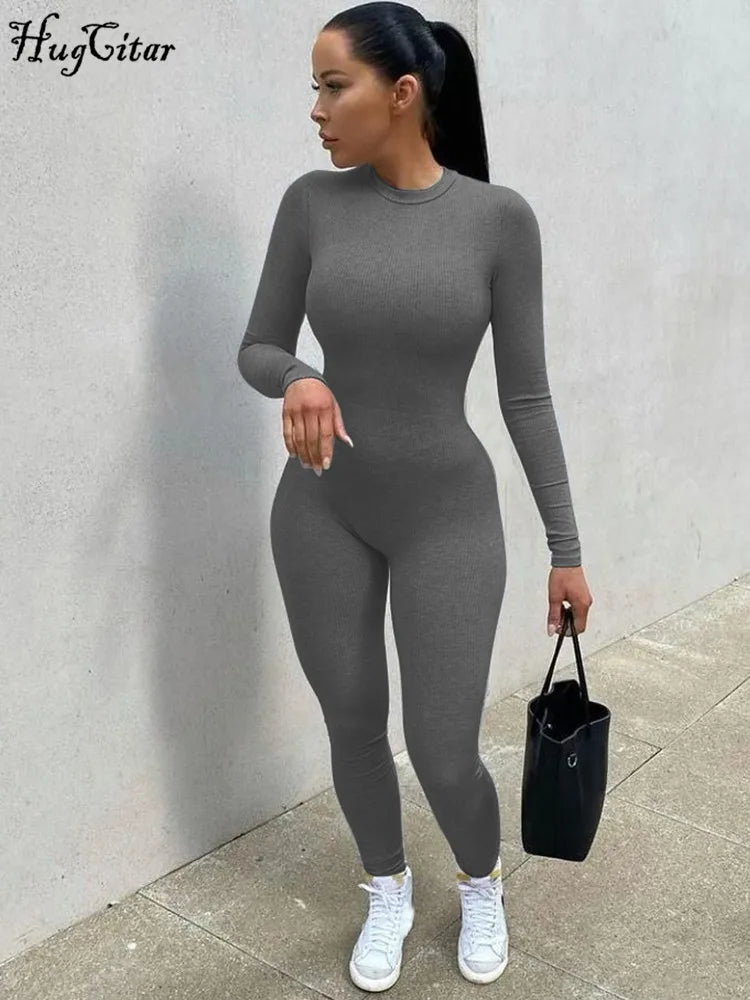 Long Sleeve Zip Up Bodycon Jumpsuit – Sport &amp; Streetwear Style