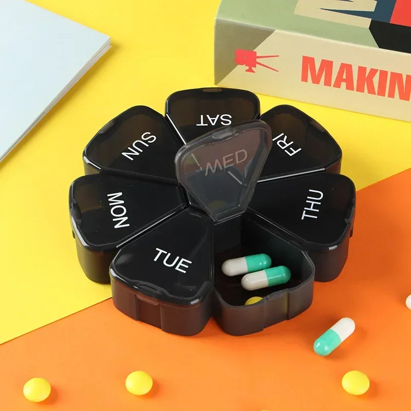 7 Days Round Portable Medicine Pill Box New Mini Small Travel Vitamin Cases Container Organizer Storage Tablet Fish Oils Tools